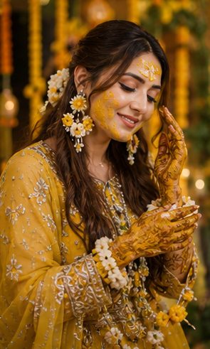 Bride in yellow at her Mayoun